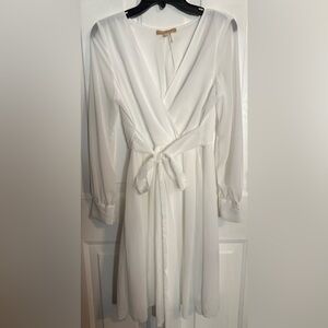 RICARICA Long-Sleeve White Waist-Gathered Women's Dress Medium